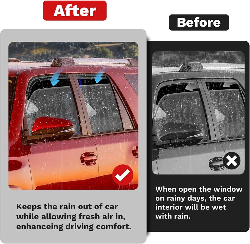 Canvcle Window Visors Rain Guards for 2010-2024 Toyota 4Runner Accessories, Outside-Mount Tape-On Side Window Wind Deflectors Vent Visors Shades Rainproof 4PCS - Image 3